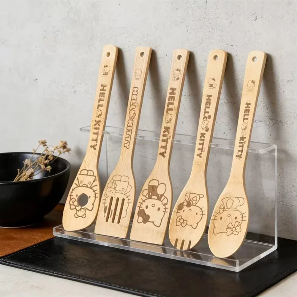 5pcs/Set Sanrio Hello Kitty Bamboo Kitchen Utensils